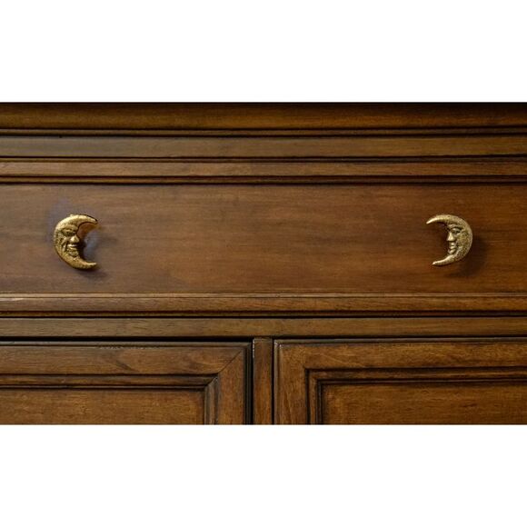 Set of 6 Gold Cast Iron Crescent Moon Face Drawer Pulls Decorative Cabinet Knobs - Picture 4 of 12